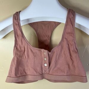Madewell Women's Rib Waffle Knit Jayna Front Button Bralette Size Med Pink